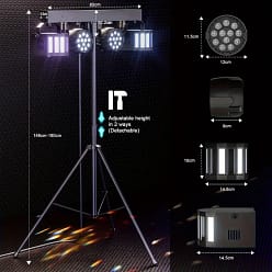Alternative view of LED RGBW Par Lights with Remote and DJ Stage Lighting Stand