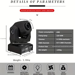 Alternative view of 2PCS 60W LED Gobo Moving Head Lights DMX Controlled