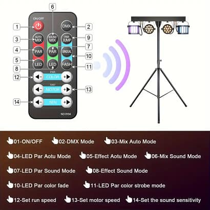 LED RGBW Par Lights with Remote and DJ Stage Lighting Stand - Image 4