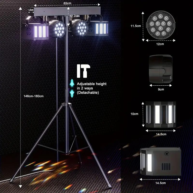 LED RGBW Par Lights with Remote and DJ Stage Lighting Stand - Image 2